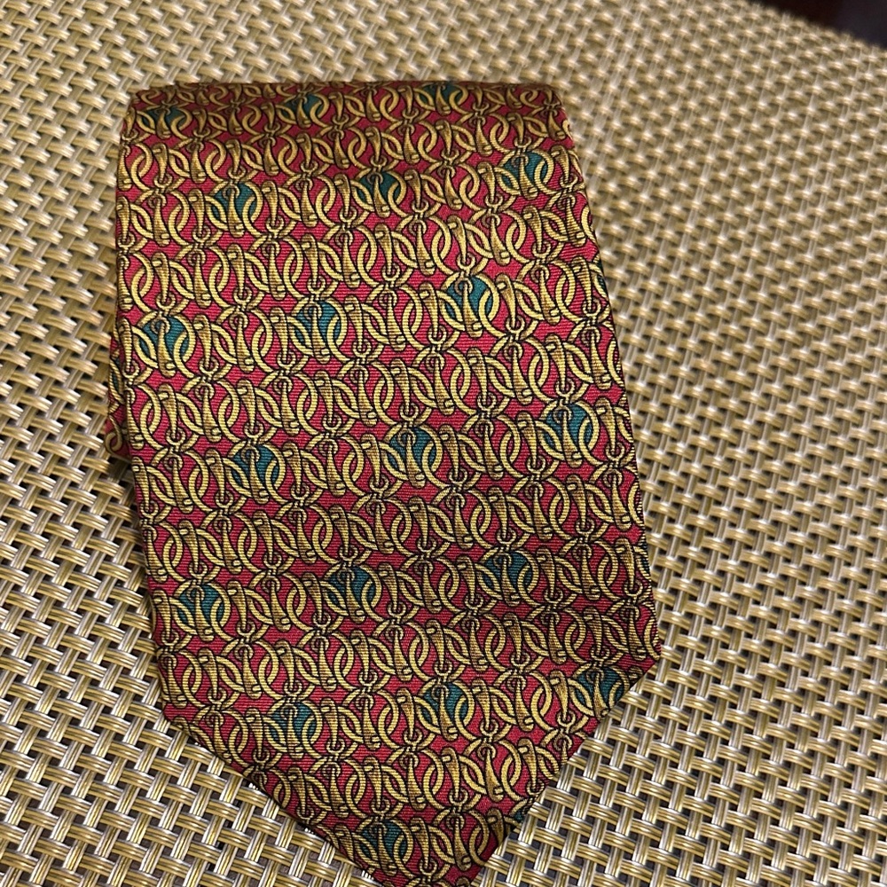 Burberry Red and Yellow Patterned Tie